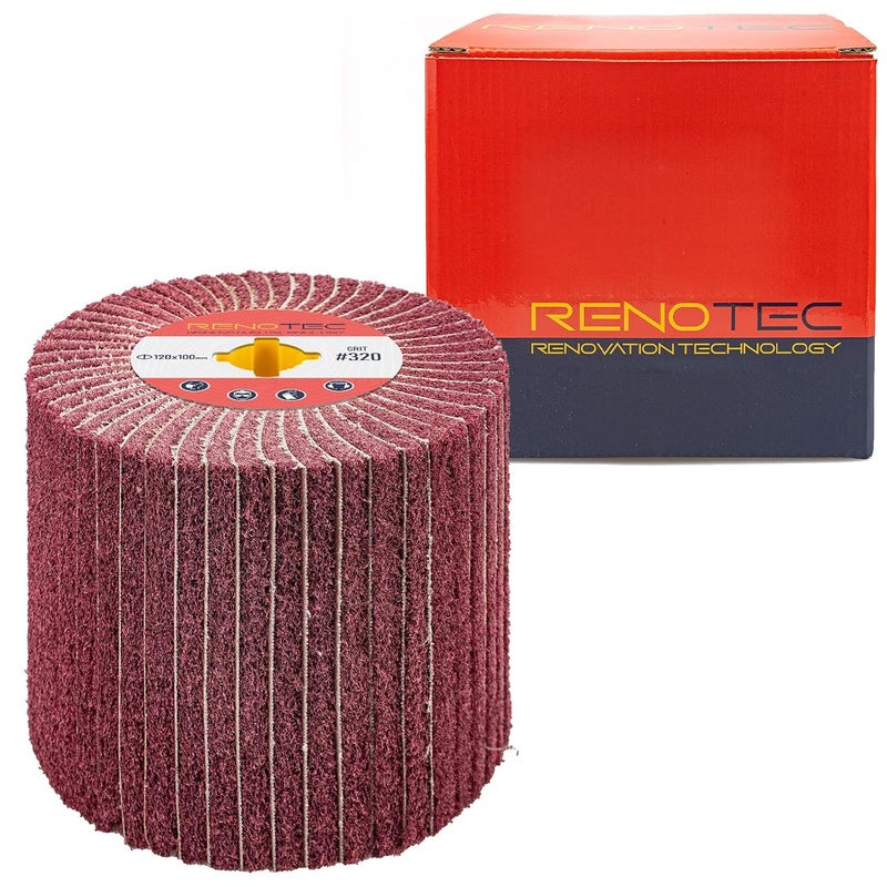 RENOTEC 120x100mm Non-Woven Abrasive Flap Wire Drawing Polishing Burnishing Wheel for The Surface Treatment of Metal Products (320 GRIT with Sandpaper) - Image 2